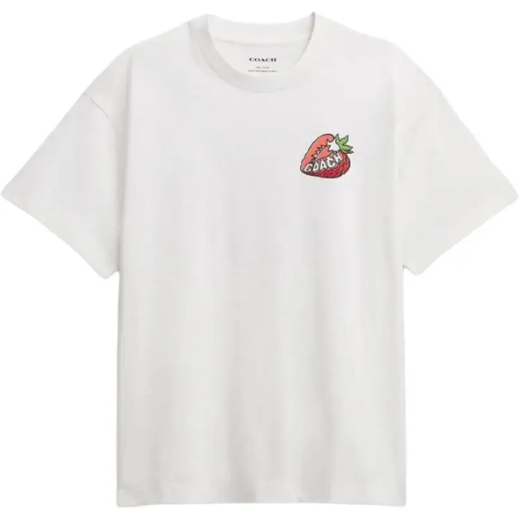 COACH SS25 Strawberry Print Crew Neck Pullover Short Sleeved T Shirt Women's White