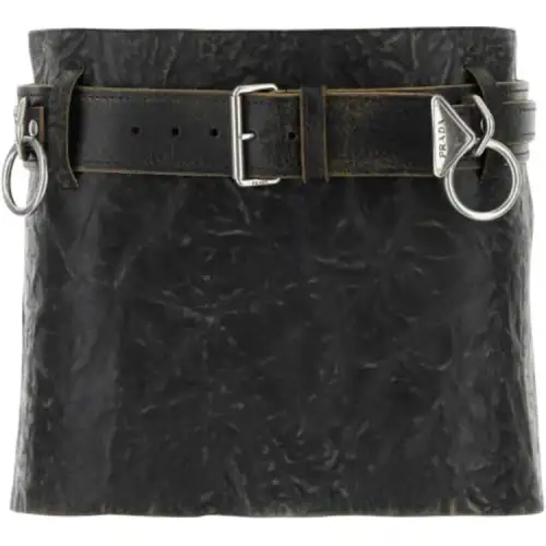 PRADA Belted Leather Mini Skirt