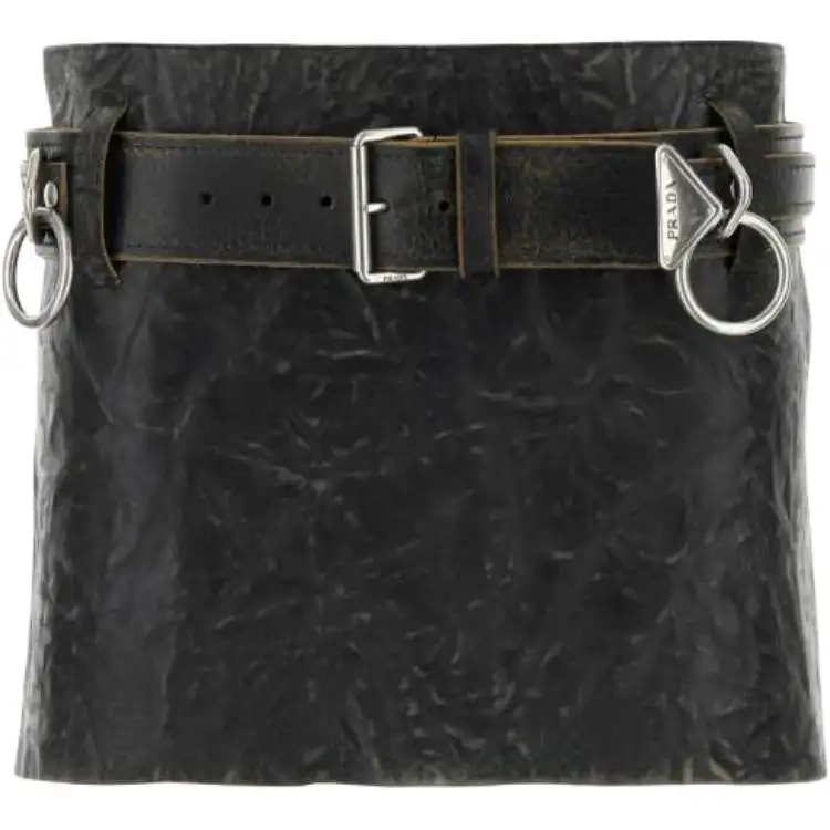 PRADA Belted Leather Mini Skirt