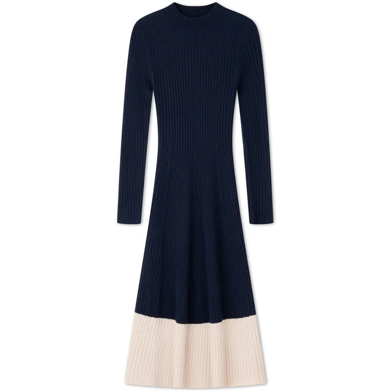 Tommy Hilfiger Long Sleeved Dress Women's Navy Blue & Ecru Multicolor