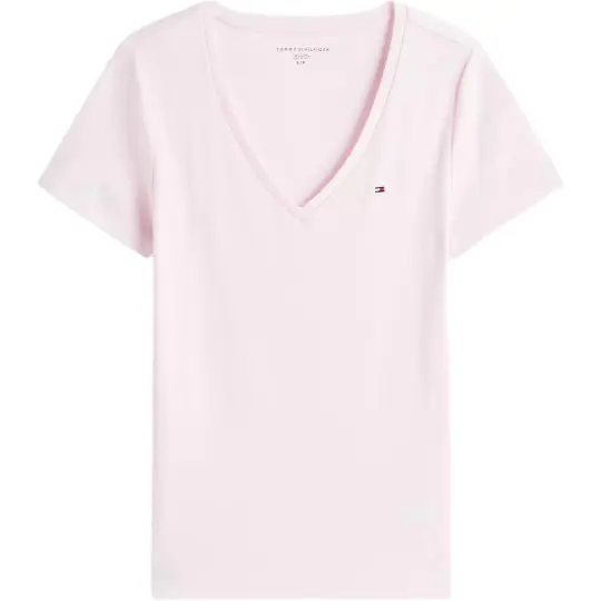 Tommy Hilfiger American универсальная повседневная и удобная однотонная женская футболка с v-образным вырезом и короткими рукавами