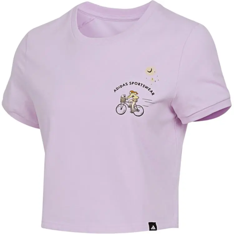 Adidas T-Shirts Women's Purple Crew Neck Moderate Straight Fit