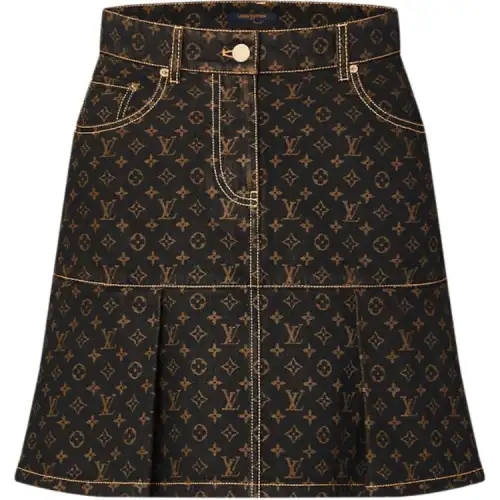 Lv Monogram Denim Pleat Skirt
