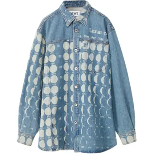 LOEWE Shirts Men's Blue Pointed Collar Moderate Other