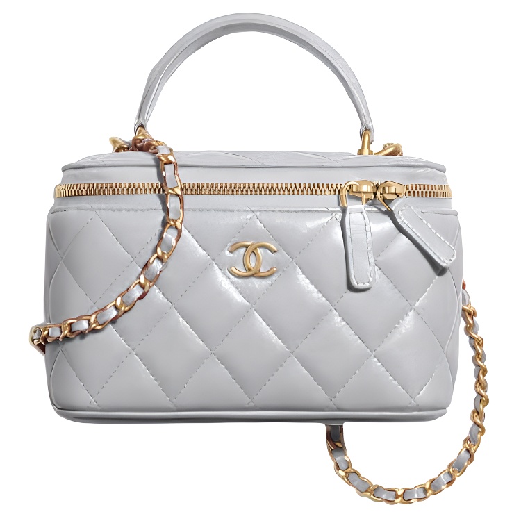 CHANEL Sheepskin Toiletry Bag, Cell Phone Pouch, Shoulder Bag, Crossbody Bag Women's Gray