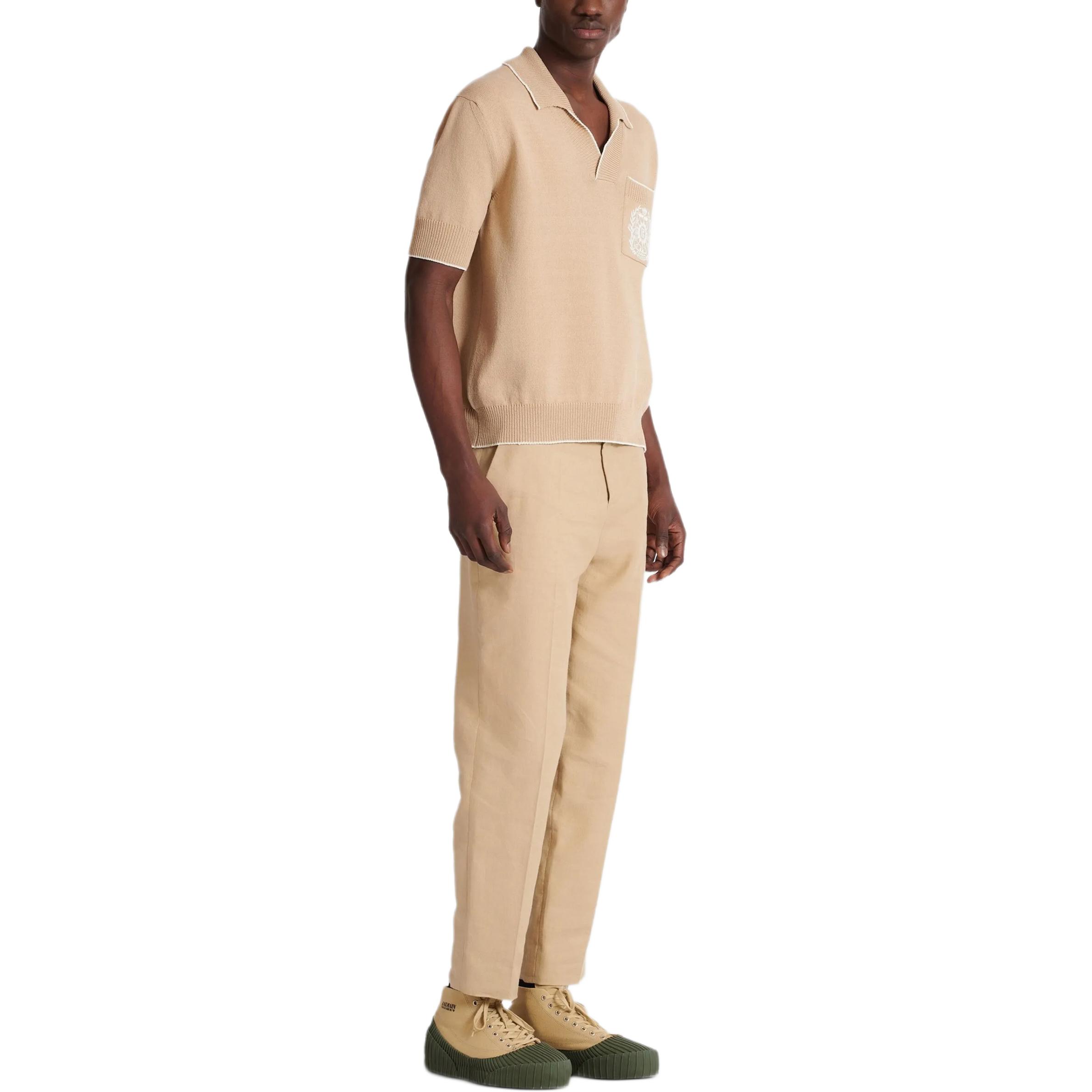 Мужская футболка BALMAIN SS25 VLogoPolo (бежевая) — фото 6