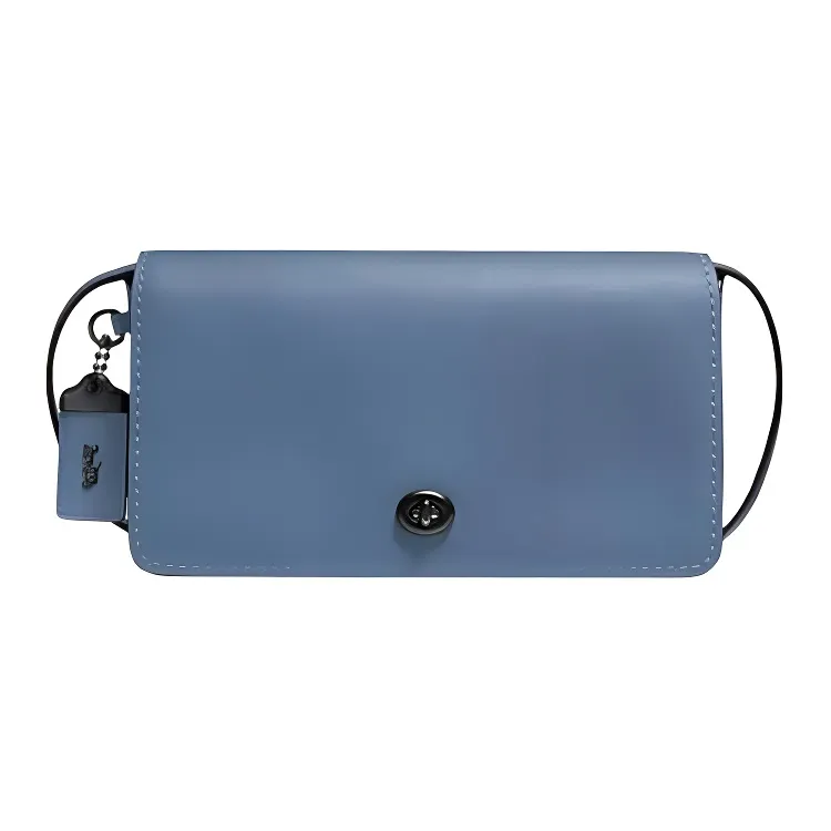 COACH Dinky Chromium Tanned Leather, Smooth Finish Leather Shoulder Bag, Crossbody Bag Medium Women's Gray Blue