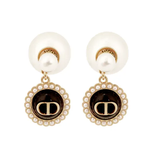 DIOR Metal, Resin, Pearl, Glass Earrings Women's Black