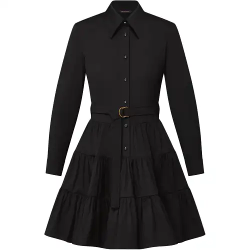 LOUIS VUITTON Belted Tiered Shirt Dress