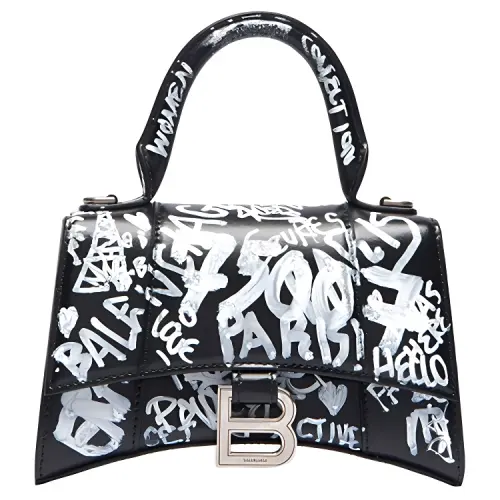 Balenciaga Graffiti Cow Leather Handbag Women's Black
