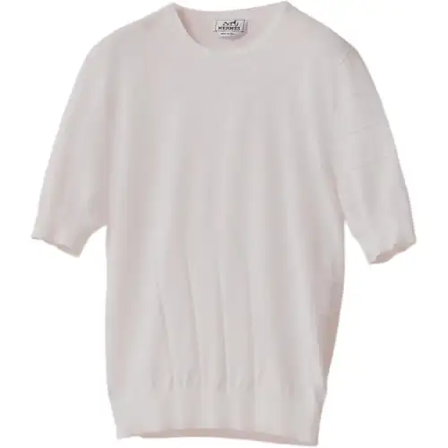 HERMES T Shirts Men's White Crew Neck Moderate Straight Fit
