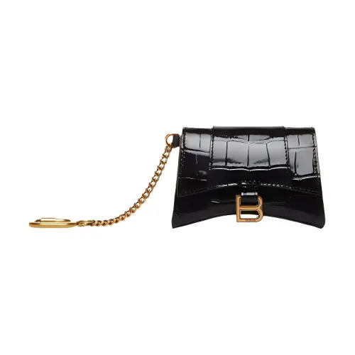 Balenciaga Hourglass Cow Leather Card Holder Women's Black