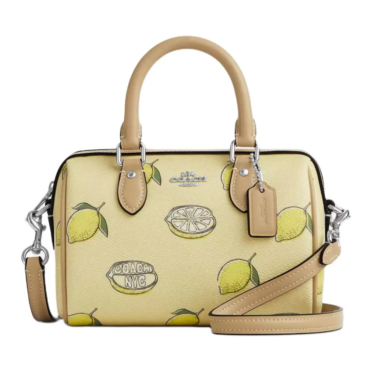 COACH Rowan Coated Canvas Boston Bag, Crossbody Handbag Small Women's Yellow Green