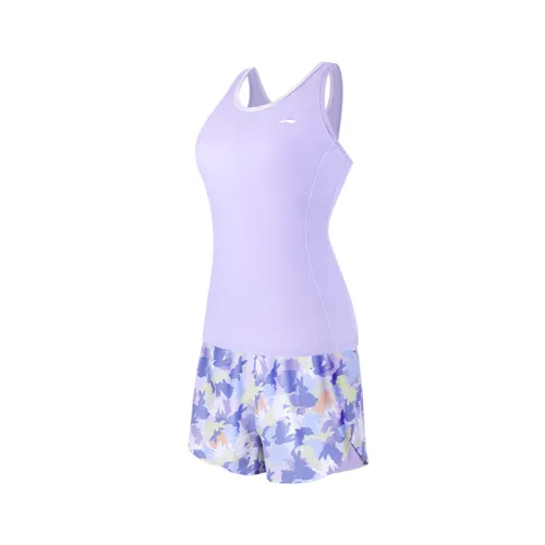 Li Ning Two Piece Swimsuit Women's Light Purple Blue Floral