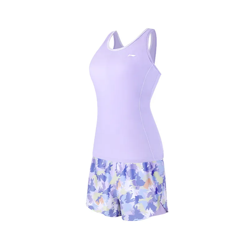 Li Ning Two Piece Swimsuit Women's Light Purple Blue Floral