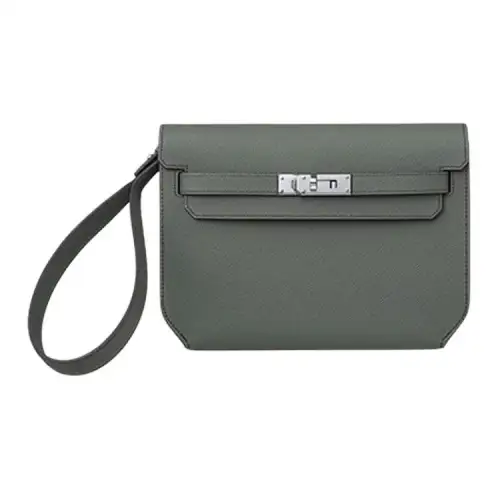 HERMES Kelly Depeches Epsom Leather Clutch Men's 63 Vert Amande Almond Green