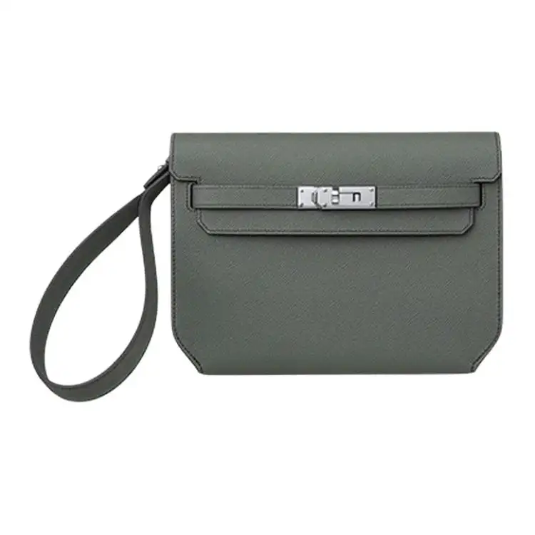 HERMES Kelly Depeches Epsom Leather Clutch Men's 63 Vert Amande Almond Green