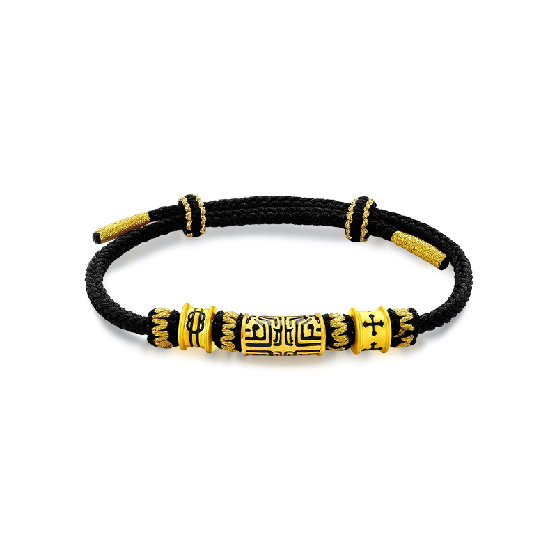 KING SIZE JEWELRY Jinshang Jewelry Taotie Wisdom and Faith Transit Beads Bracelet Trendy Cool Tattoo Totem New Chinese Style Exquisite and High-Grade Braided Rope#Good Luck Pure Gold Priced by Gram Gold Bracelet Men's Style