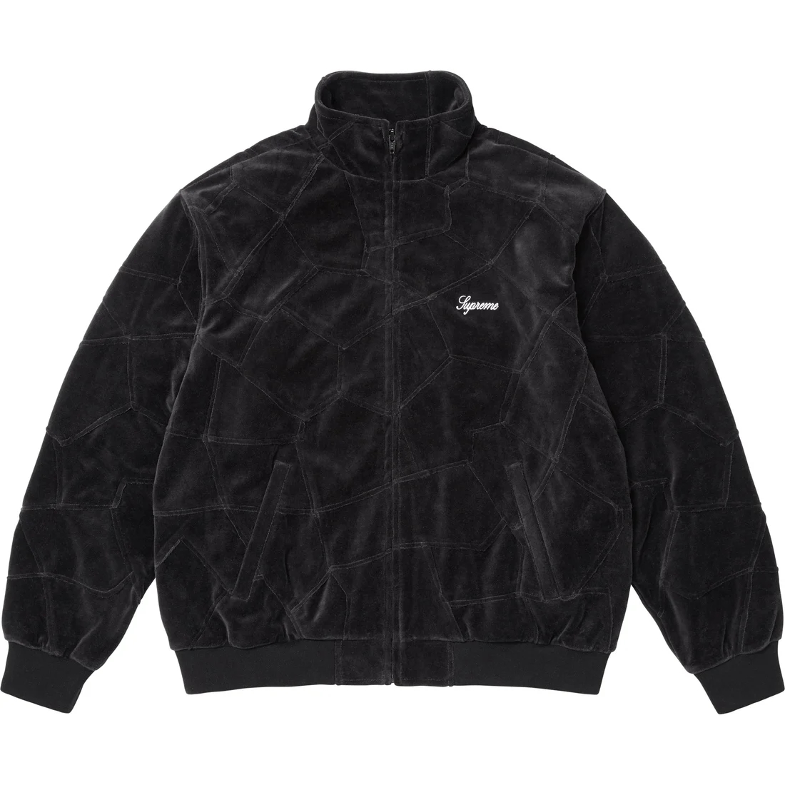 Supreme SS25 WEEK11 Patchwork Velour Track Jacket patchwork velvet zipper American trendy jacket jacket for men and women.