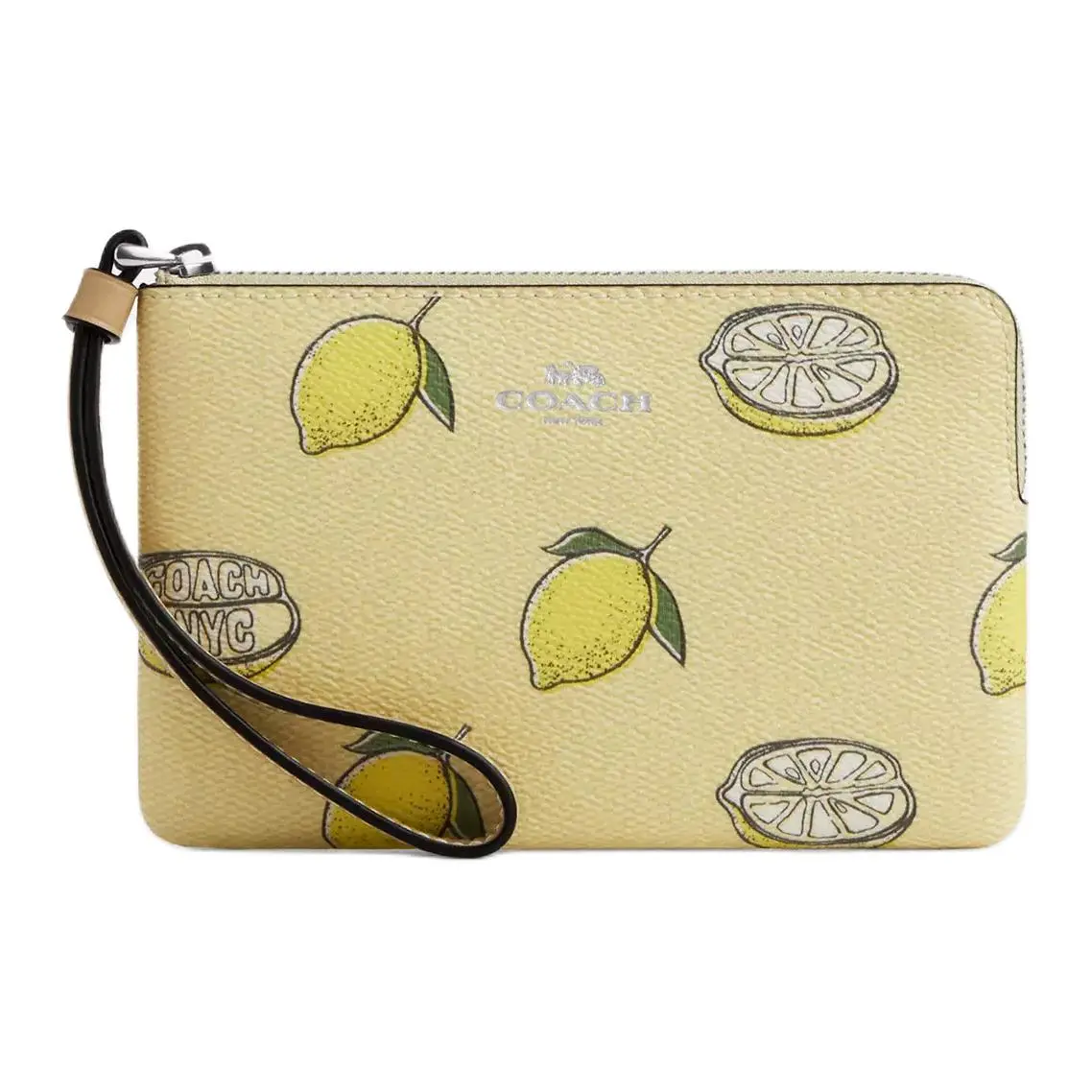 COACH Corner Zip Coated Canvas Clutches Small Women's Yellow Green