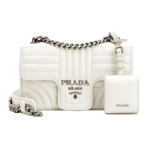 PRADA Diagramme Cow Leather Shoulder Bag Women's White
