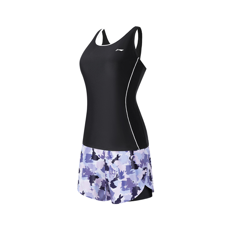 Li Ning Two Piece Swimsuit Women’s Elegant Black Purple Flower