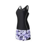 Li Ning Two Piece Swimsuit Women's Elegant Black Purple Flower