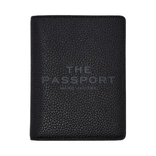 MARC JACOBS Brand logo embossed, pebbled leather, passport bag, unisex couple style, black