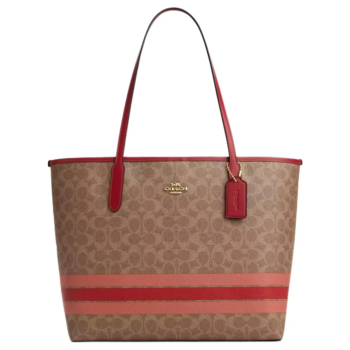 COACH Coated Canvas Tote Bag, Shopping Bag, Handbag, Shoulder Bag Large Women's Gold With Bronze