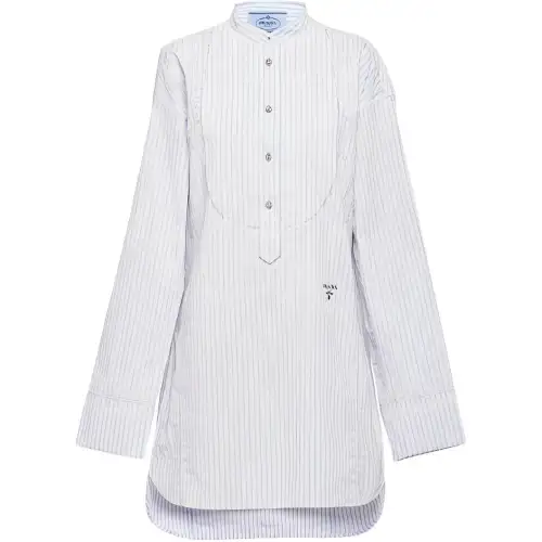 PRADA Long Sleeved Dresses Women's White Stand Collar Moderate Mid Length