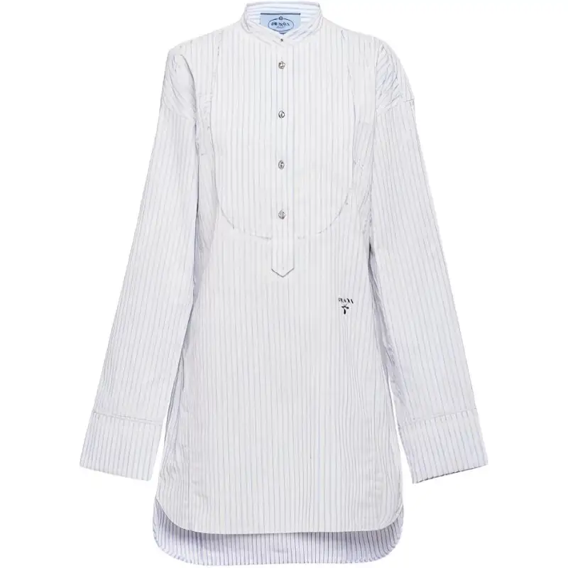 PRADA Long Sleeved Dresses Women's White Stand Collar Moderate Mid Length