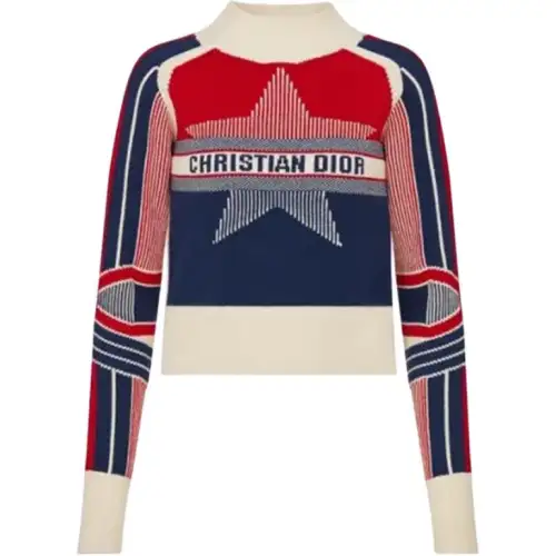 DIOR Stand Collar Slim Fit Knitwear Women's Red