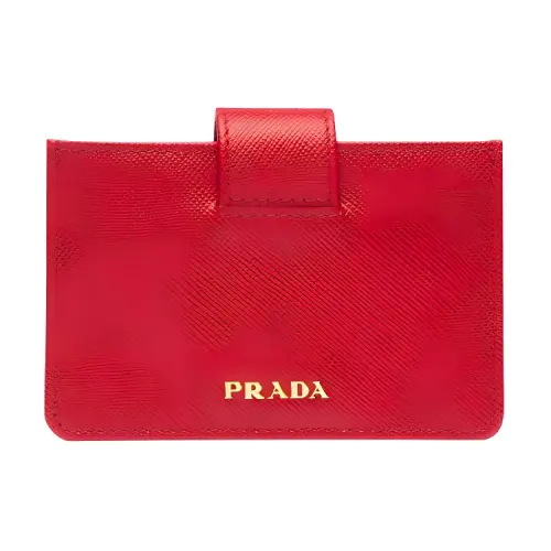 PRADA Leather Card Holder Mini Women's Red