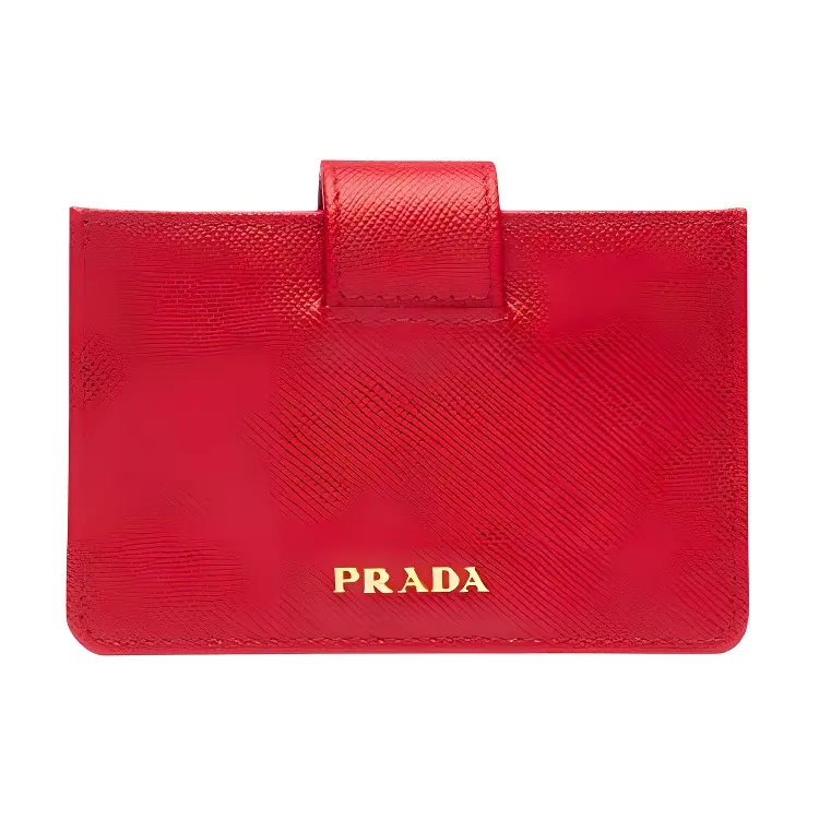 PRADA Leather Card Holder Mini Women's Red