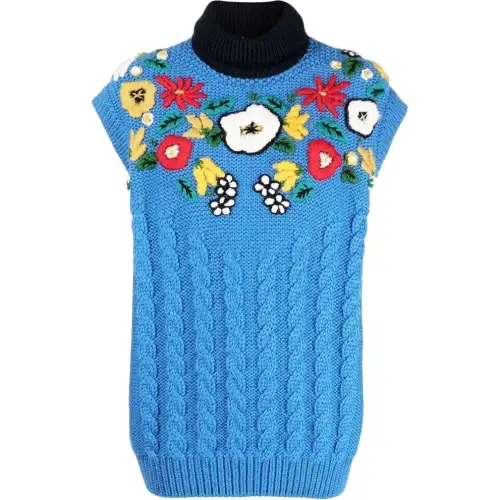 MIU MIU Cashmere Sweaters Women's Blue Turtleneck Moderate