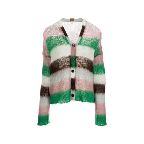 LOEWE Stripe Mohair Cardigan 'Green/Pink'