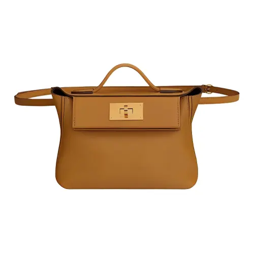 HERMES 24/24 Cow Leather Handbag, Shoulder Bag, Crossbody Bag, Fanny Pack Mini Women's Caramel With Hemp