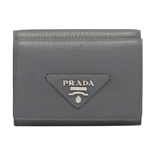 PRADA Leather Wallet Men's Light Gray