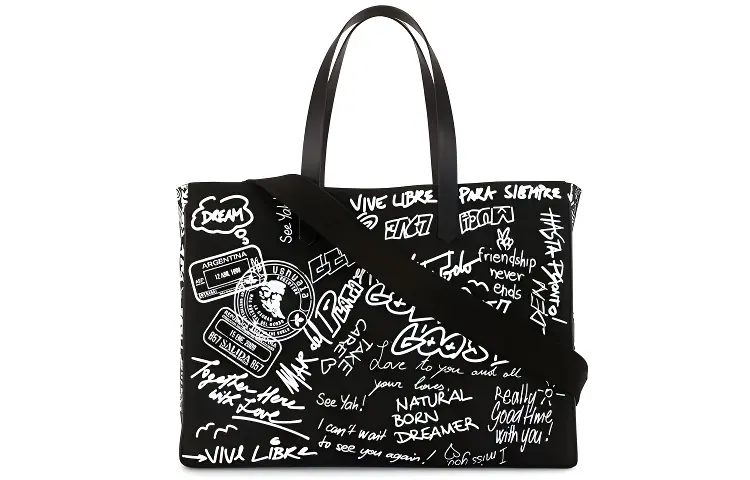 Golden Goose Printed Pattern Leather Shoulder Bag Women's Black