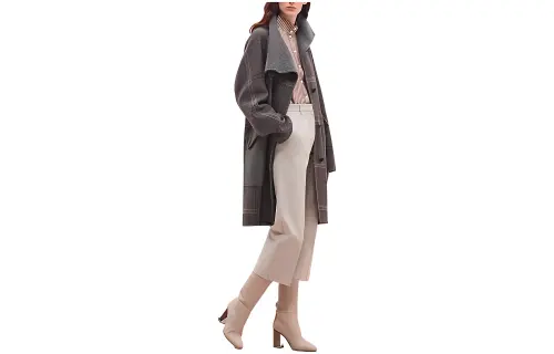 HERMES Coats Women's Gray Moderate Straight Fit