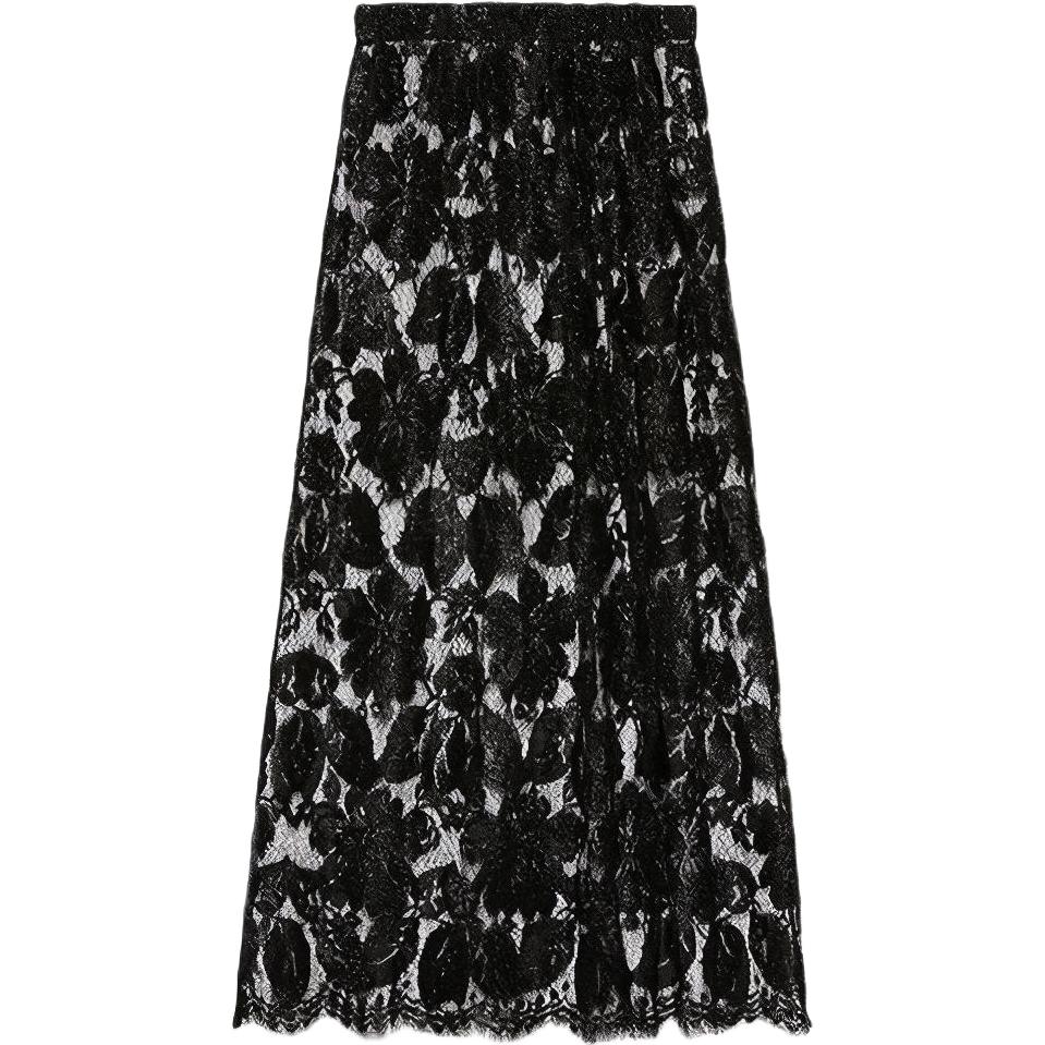 【Previous Season】crystal-embellished floral-lace skirt