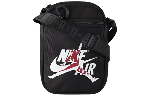 Jordan Polyester Crossbody Bag, Cell Phone Pouch, Shoulder Bag Regular Unisex Black With White And Red Logo