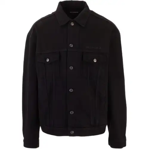 Balenciaga Denim Jackets Men's Black Lapel Moderate Straight Fit