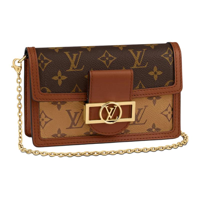 LOUIS VUITTON Dauphine Chain Wallet Monogram Reverse Brown