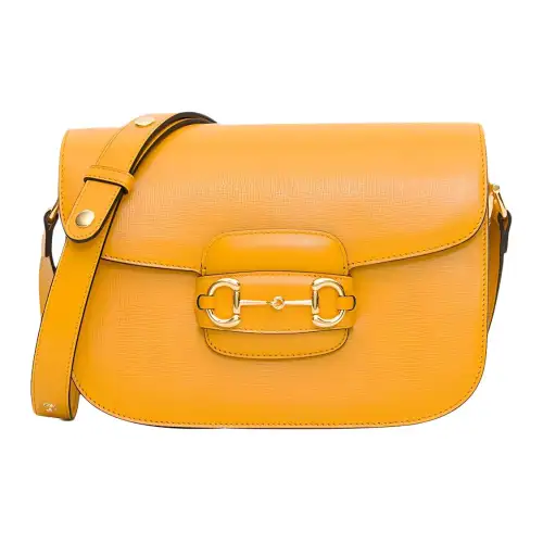GUCCI Horsebit 1955 Leather Shoulder Bag Small Women's Gold