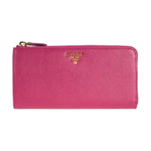 PRADA Saffiano Cow Leather Wallet Women's Rose Red