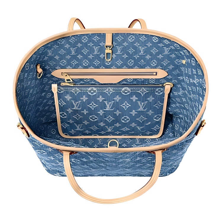 Женская сумка Louis Vuitton NEVERFULL LogoTote (синяя джинсовая) — фото 4