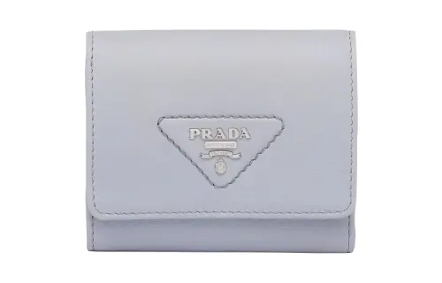PRADA Leather Wallet Mini Women's Light Blue