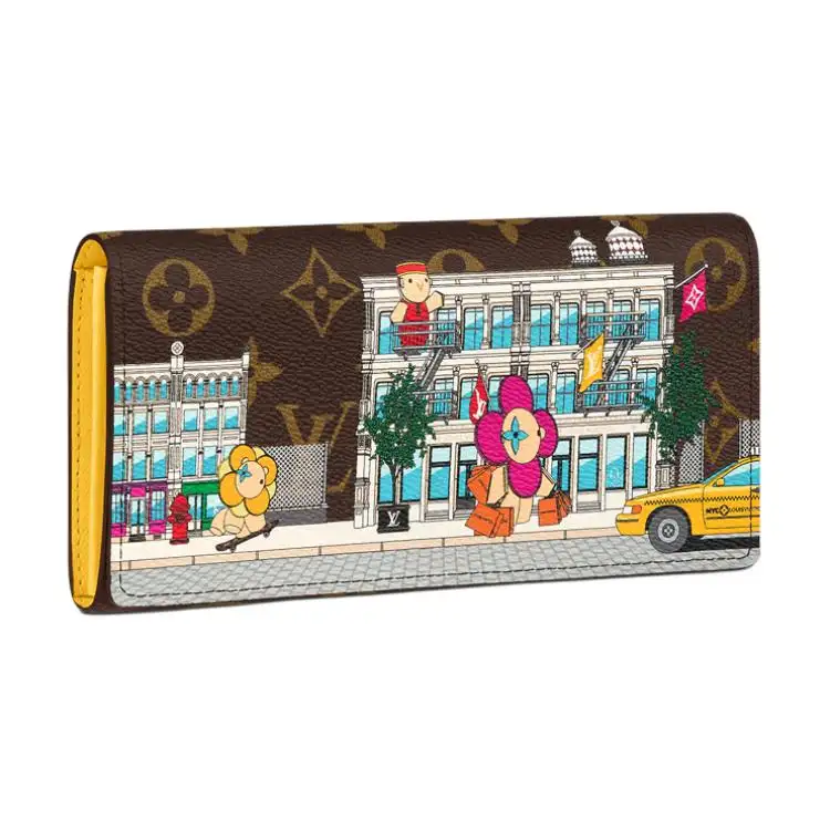 LOUIS VUITTON Sarah Monogram Canvas With Grained Leather Card Holder, Wallet Women's Brown