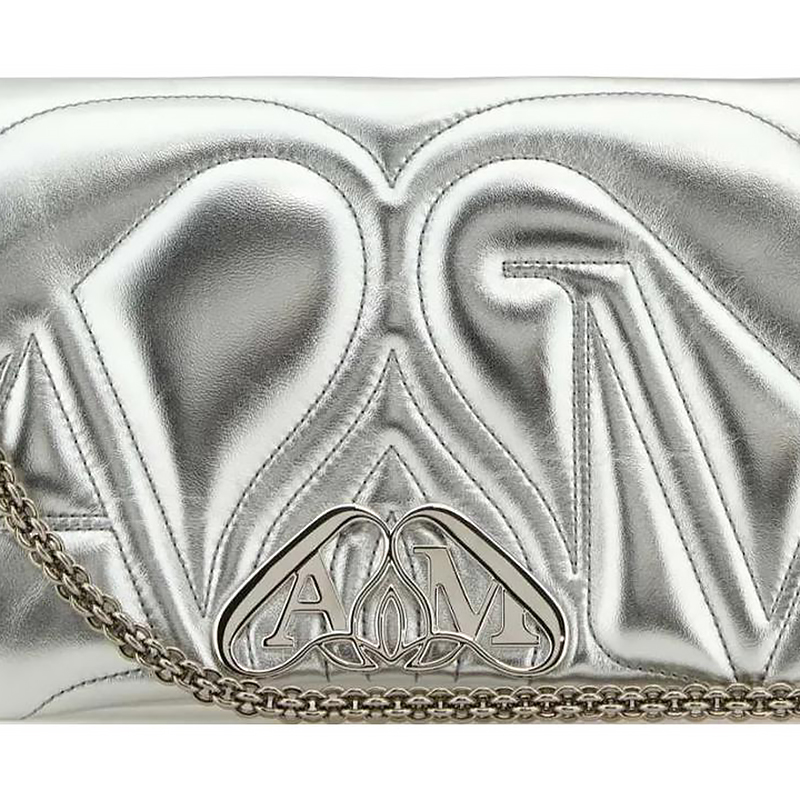 Женская сумка Alexander McQueen Logo (серебряный) — фото 5